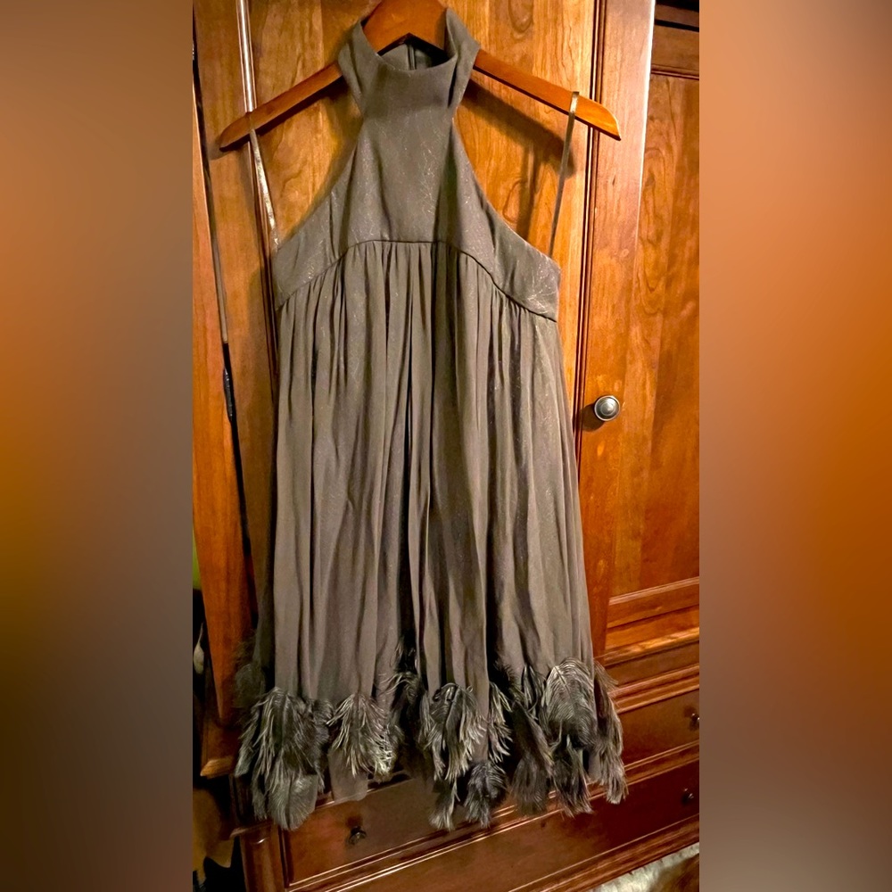 Elie Tahari Halterneck Feather Trimmed Dress